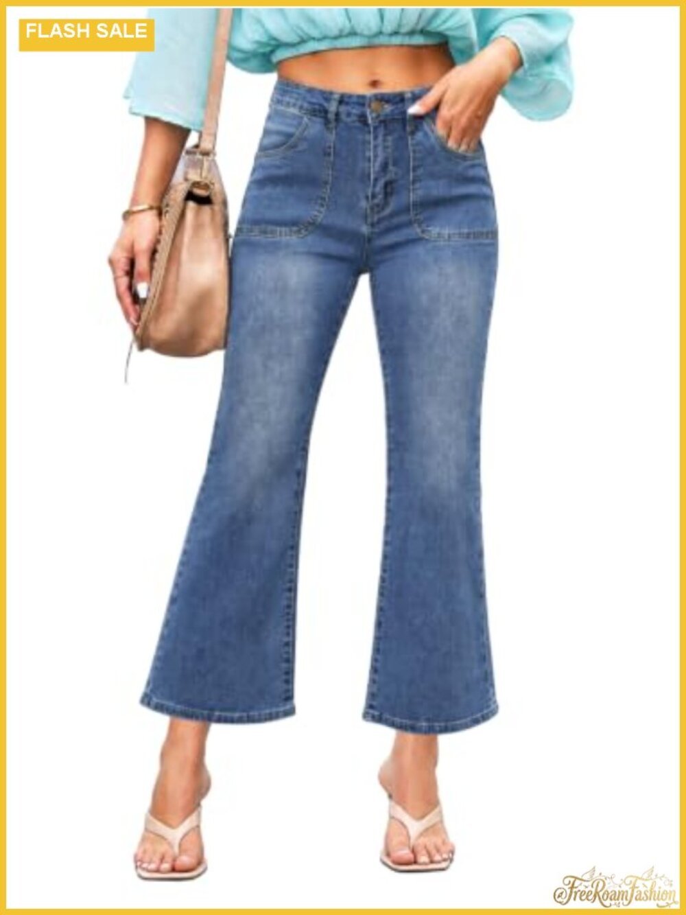 High Waisted Stretchy Cropped Flared Denim Ankle Pants